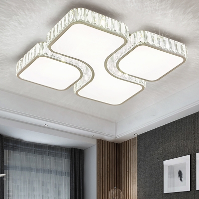 Bedroom LED Flushmount Ceiling Lamp Simplicity White Flush Light with Square Crystal Shade
