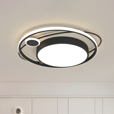 Black Circle Flush Mount Fixture Nordic LED Acrylic Ceiling Mounted Light for Bedroom