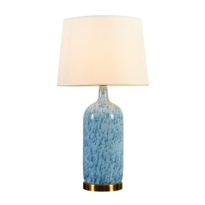 Blue Jar Night Lamp Modern 1-Light Ceramic Table Light with Tapered Fabric Shade