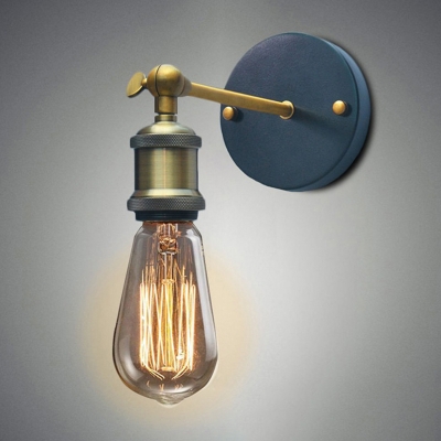 Brass Open Bulb Wall Lamp Industrial Metal 1-Light Bedroom Wall Mount Light with Swivel Joint