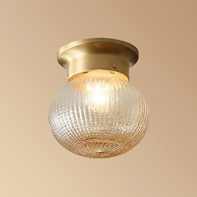 Carved Glass Ball Ceiling Lamp Rustic 1 Head Balcony Flush Mounted Light in Gold