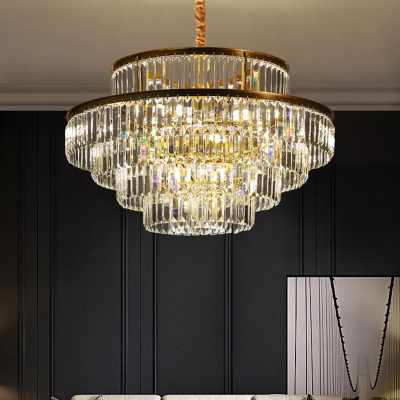 Contemporary Multi-Layer Chandelier Pendant Clear Crystal Living Room Suspension Light in Brass