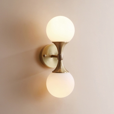 Cream Glass Ball Wall Mount Lighting Post-Modern 2 Bulbs Brass Sconce Fixture for Bathroom