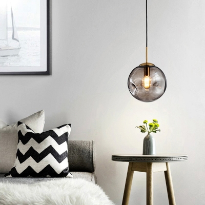 Dimpled Sphere Pendulum Light Post-Modern Glass 1 Bulb Dining Room Pendant Light Fixture