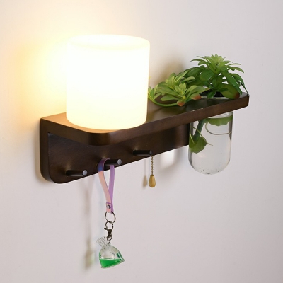 Geometric Sconce Lighting Nordic White Glass 1 Head Brown Wall Mount Light with Hydroponic Plant Pot