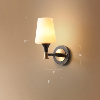 Gold-Black Tapered Wall Light Classic Frosted Glass Single Corridor Wall Lighting Fixture