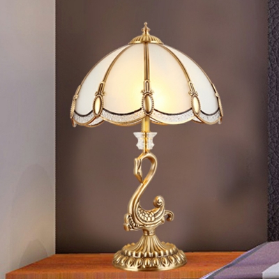 Gold Dome Table Lamp Traditional Frosted Glass 1-Light Bedside Night Light with Bird Pedestal