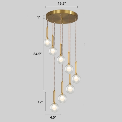 Gold Finish Spiraling Hanging Pendant Post-Modern Metal Multi Lamp Ceiling Light for Stairs