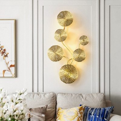 Golden Lotus Leaf Wall Sconce Light Artistic Metal Wall Light Fixture for Dining Room