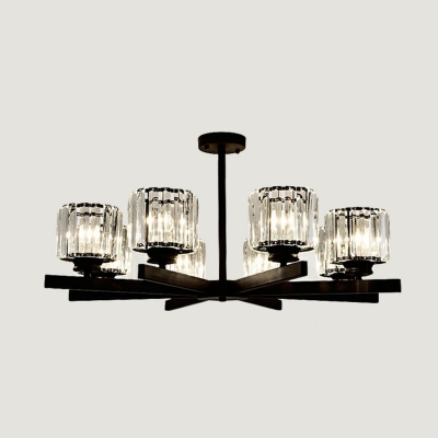 Living Room Up Chandelier Modern Style Suspension Light with Cylinder Crystal Shade