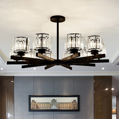 Living Room Up Chandelier Modern Style Suspension Light with Cylinder Crystal Shade