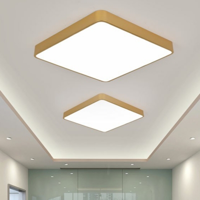 Minimalist Quad Shaped Flush Light Acrylic Meeting Room LED Ceiling Mount Light in Gold