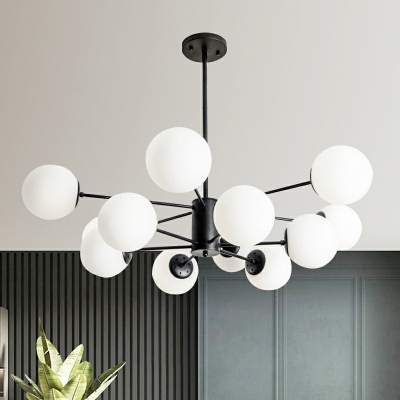 Minimalist Sputnik Chandelier White Glass Dining Room Pendant Light Fixture in Black
