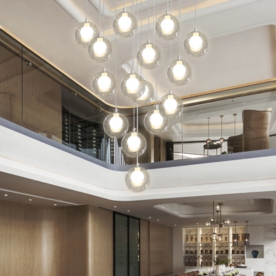 Minimalistic Ball Pendant Lamp Clear and Frosted Glass Restaurant Multi Ceiling Light in Chrome