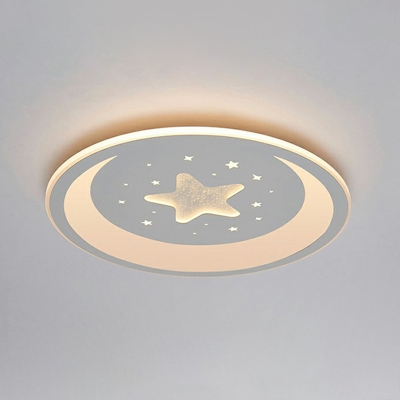 Moon and Star Hollow-out Ceiling Light Nordic Acrylic White Ultrathin LED Flush Mount Fixture