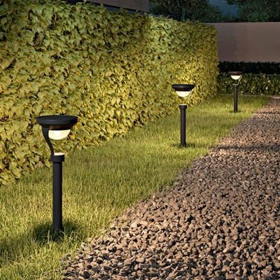 Plastic Bowl Solar Stake Lighting Minimalism Dark Grey LED Pathway Light for Courtyard