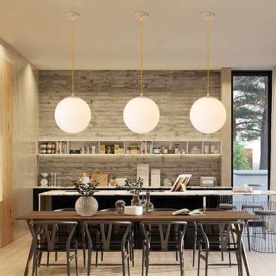 Simplicity Sphere Suspension Light Opal Glass 1 Bulb Dining Room Pendant Light in Gold