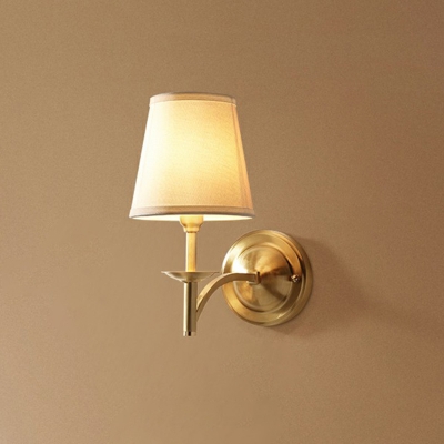 1-Light Dining Room Wall Lighting Simple Brass Wall Sconce with Tapered Fabric Shade