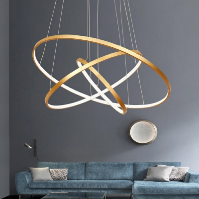 Aluminum Circle LED Pendant Lighting Minimalism Gold Finish Chandelier for Living Room