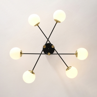 Ball Kitchen Semi Mount Lighting Opal Glass Minimalist Ceiling Light in Black and Gold