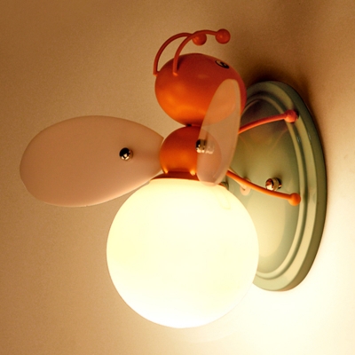 Cartoon Firefly Shaped Wall Lamp Opal Glass 1 Head Child Bedroom Sconce Light in Orange
