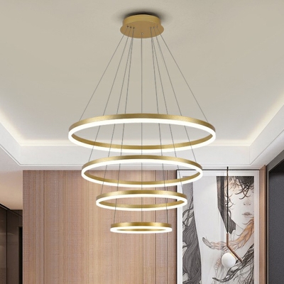 Circular Tiered LED Pendant Chandelier Artistic Aluminum Dining Room Suspension Light Fixture