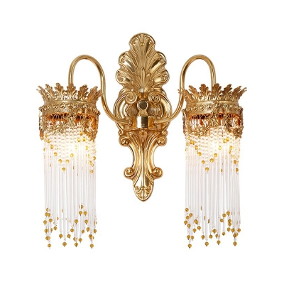 Crystal Tassel Gold Wall Lighting Crown Shaped French Country Wall Light Fixture for Living Room