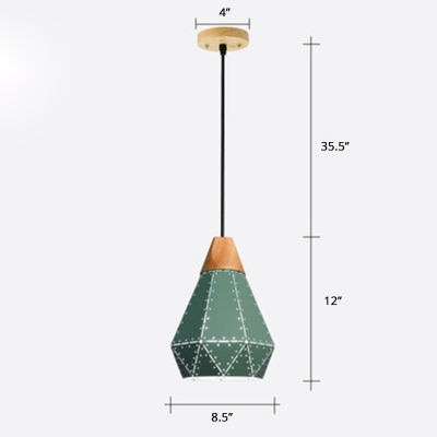 Diamond Shaped Metal Pendant Light Fixture Macaron 1 Bulb Ceiling Lamp with Origami Design