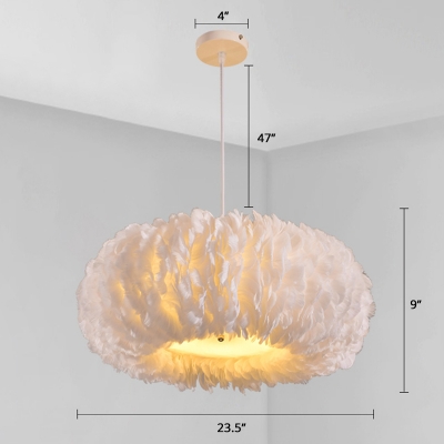 Donut Shaped Suspension Light Minimalist Feather Bedroom Pendant Lighting Fixture
