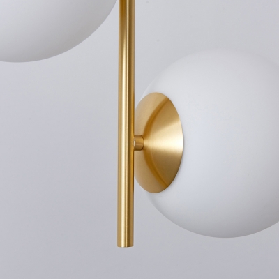 Globe Pendant Ceiling Light Simple Style White Glass 2-Light Gold Chandelier for Bedroom