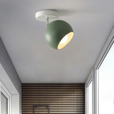 Green Dome Flush Ceiling Light Macaron 1-Light Metal Adjustable Semi Mount Lighting for Foyer