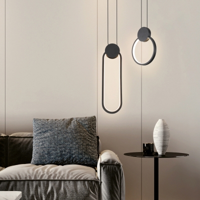 Loop Shaped Pendulum Light Minimalism Metal Bedside LED Pendant Lighting in Black
