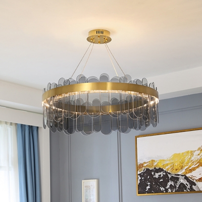 Oblong Glass LED Chandelier Simplicity Suspended Lighting Fixture for Living Room