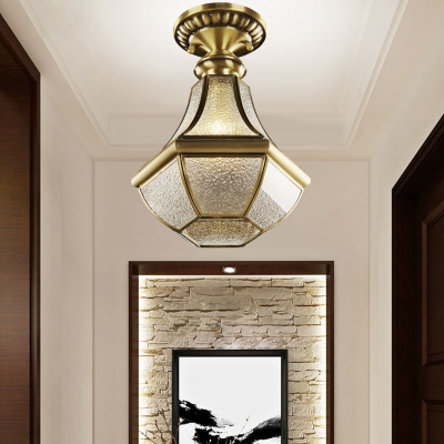 Pear Shaped Corridor Flush Light Traditional Water Glass Single Bronze Semi Flush Mount Ceiling Fixture