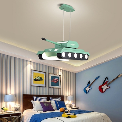 Tank Shaped Metallic Pendant Lamp Creative LED Ceiling Chandelier for Boys Bedroom