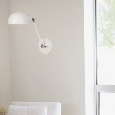 White Dome Reading Wall Light Nordic Metal 1-Light Bedroom Wall Sconce with Swing Arm