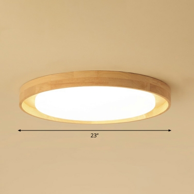 Wood Circular Flush Ceiling Light Minimalist LED Flush Mount Lighting with Acrylic Shade