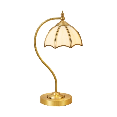 1 Head Cream Glass Night Lamp Traditional Brass Dome Bedroom Table Light with Gooseneck Arm