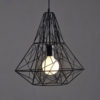 1 Head Iron Pendulum Light Vintage Black Diamond Shaped Restaurant Pendant Light Fixture