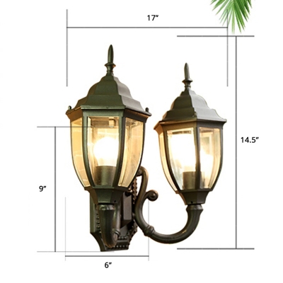 2-Head Lantern Wall Light Traditional Clear Glass Sconce Lighting Fixture for Outdoor