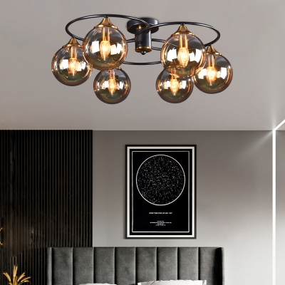 Bedroom Close to Ceiling Light Nordic Black Semi Flush Light with Ball Glass Shade