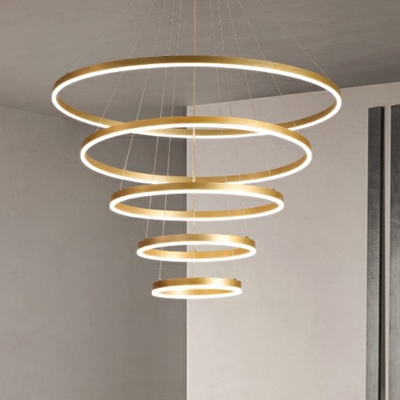 Circular Living Room LED Chandelier Aluminum 5-Light Simple Style Pendant Light Fixture