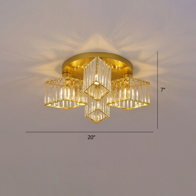 Floral Prismatic Optical Crystal Ceiling Light Modern Bedroom Semi Flush Mount Lighting