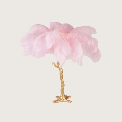 Gold-Pink Palm Tree Table Lamp Art Deco 1-Light Feather Night-Stand Light for Bedroom