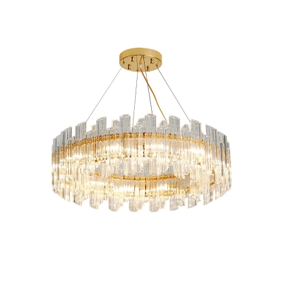 Minimalist Circular Chandelier Prismatic Crystal Tube 8-Light Bedroom Suspension Light in Gold