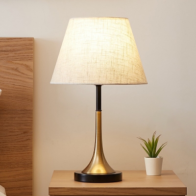 Minimalistic 1-Light Table Lamp Brass Tapered Night Stand Light with Fabric Shade