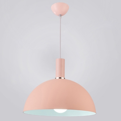 Pink Dome Pendant Lamp Macaron 1-Bulb Aluminum Suspended Lighting Fixture for Cafe