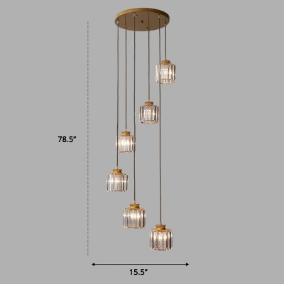 Prismatic Crystal Cylindrical Pendant Lamp Modernism Multiple Hanging Light for Stairway