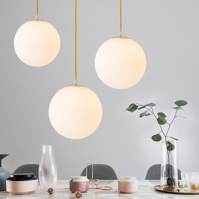 Simplicity Sphere Suspension Light Opal Glass 1 Bulb Dining Room Pendant Light in Gold