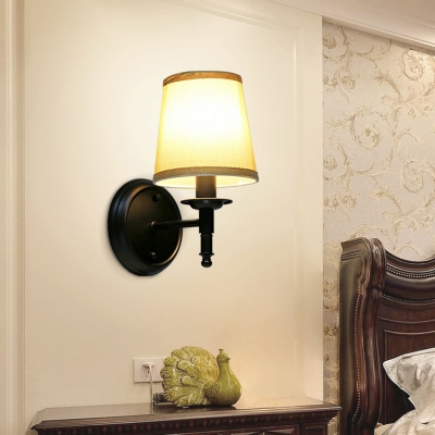 Tapered Shape Bedside Wall Lamp Country Style Fabric 1-Bulb Wall Sconce Lighting